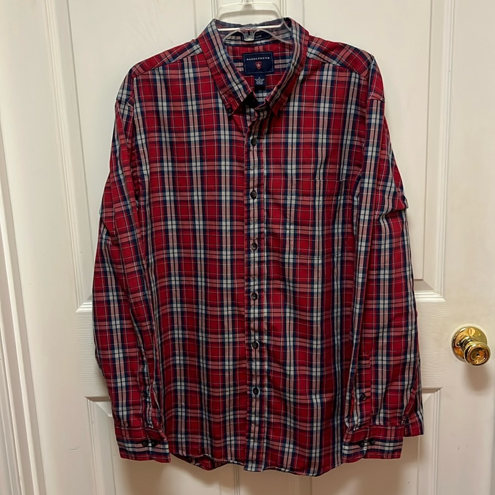Men’s Plaid Button Down Shirt, Size XL